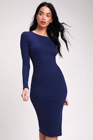 Connelly Navy Blue Ribbed Long Sleeve Bodycon Midi Dress Long Sleeve Mini Dress Bodycon Dress Bodycon Midi Skirt