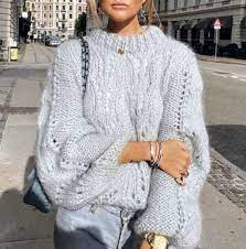 There is button fastening on the back. Baby Blue Chunky Knit Sweater Simple Winter Outfits Fashion Fashion Outfits