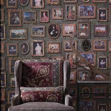 The most marked difference between these two pictures is the deep red painted fresco framing his subject and the elaborate decorative architecture of the interior. Gallery Charcoal 3x10m Roll Set Wallpaper Andrew Martin