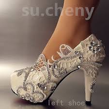 Su Cheny 3 4 Heel Asymmetry White Ivory Lace Crystal Pearl Wedding Bridal Shoes Ebay Bridal Shoes Wedding Shoes Fun Wedding Shoes