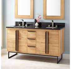 This vanity in kristina lynne's bathroom pairs effortlessly with her choice of tile. Signature Hardware 422689 Cael 60 Teak Wood Build Com