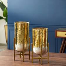 Pillar mercury glass candle holders & accessories. Gold Aluminum And Mercury Glass Candle Holders With Rounded Base Set Of 2 16 18 7 X 11 X 18round Overstock 32114540