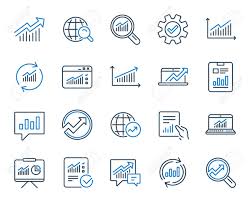 Analytics Statistics Line Icons Set Of Chart Report Document