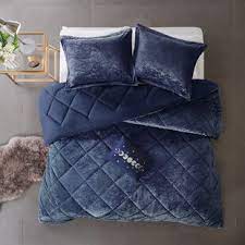 Stylish winged plush velvet bed frame double king grey plush panel upholstered. Blue Velvet Comforter Wayfair