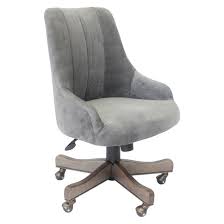Decorative Task Chair With Sculpted Channel Back Is Upholstered In Charcoal Velvet Fabric The On Trend Driftwood Finish Base Is Complemented With Antique Bras