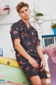 One of its kind, unique full print custom hoodie. Short Sleeve Resort Shirt Floral Print Black Red 11 Degrees