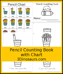 3 Dinosaurs Pencil Counting Book Chart