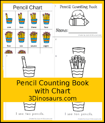 3 dinosaurs pencil counting book chart