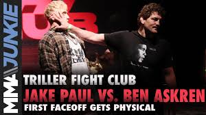 He was able to absorb shots from a killer in robbie lawler, i suspect he will be able to walk through paul's shots and jake is honestly kinda funny and entertaining if you just take none of the **** he says seriously. Jake Paul Vs Ben Askren Press Conference Punch