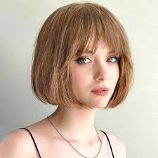Creamily 10 Inch Strawberry Blonde Bob Wigs with Bangs Medium Length Blonde  Straight Wigs Synthetic Hair Replacement Wig for Women Costume Cosplay Wigs  : Amazon.in: Beauty