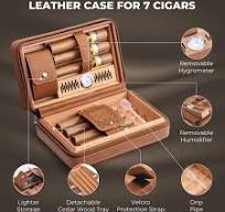 Portable Travel Cigar Humidor Case, Leather Cedar Wood Lined ...