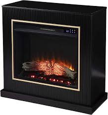 The most realistic electric fireplace. Amazon Com Sei Furniture Crittenly Contemporary Electric Fireplace Black Gold Home Kitchen