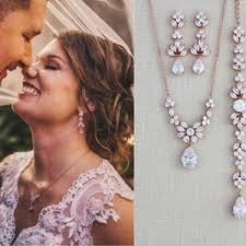 Rose Gold Back Drop Bridal Necklace Backdrop Necklace Crystal Leaf Necklace  Bridal Jewelry SET Rose Gold Necklace and Earrings Wedding Day