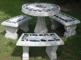 Buy round picnic table products and get the best deals at the lowest prices on ebay! 32 Round Table Set 3 Curved Benches Midnight Blue Off White Tile Patio Table Set Patio Table Wooden Garden Table