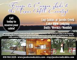 Spacious 2bd/2bth log cabins with all the comforts of home, in beautiful, restful, rustic setting overlooking canyon lake. Ads Creative Juices Advertising Design