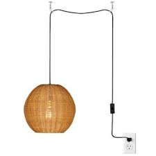 Allen Roth Natural Rattan Farmhouse Globe Led Pendant Light Lowes Com In 2021 Globe Pendant Light Plug In Pendant Light Farmhouse Globe