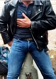 Classic Motorcycle Jacket With Bulging Jeans Tight Jeans Men Men In Tight Pants Mens Leather Clothing
