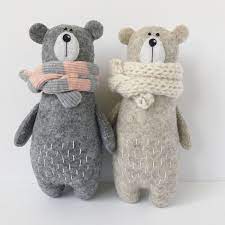 Felt Bear In Knitted Scarf Stuffed Bear Gift For Her Felted Miniature Animals Felt Animals Teddy Bear Toy Woodland Plushie Dolls And Toys Sewing Stuf
