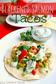 Get the recipe for smoked fish. Delicious Blackened Salmon Tacos Six Sisters Stuff Recipe Salmon Tacos Recipes Salmon Tacos Recipe