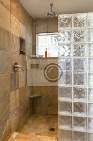 Schiefer im bad fliesen in schieferoptik bodenfliesen my. Spa Badezimmer Dusche Mit Schiefer Fliesen Und Glas Block Wande Fototapete Fototapeten Innenraume Hochwertig Schiefer Myloview De