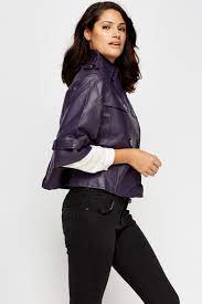 Purple Cropped Faux Leather Jacket Just 7
