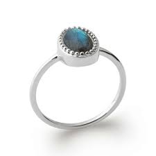 Bague De Fiancailles Pierre Bleue Labradorite Argent Rhodie Femme