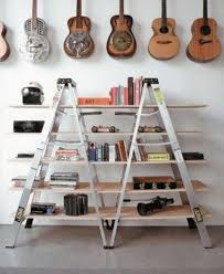Old Wooden Ladders Become Unique Rack For Home And Garden Home Design And Home Interior Hometrendesign Com Unique Shelves Diy Ladder Ladder Bookshelf