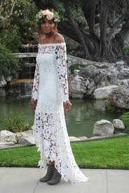 High Low Lace Bohemian Wedding Dress Off Shoulder Crochet Lace Hippy Hippie Weddin Crochet Wedding Dresses Wedding Dresses Hippie Bohemian Wedding Dress Lace