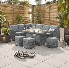 Chimes Mixed Grey Cambridge Corner Dining Set With Fire Pit Table Left Hand In 2020 Corner Dining Set Patio Furniture Fire Fire Pit Table