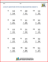 An answer sheet is available for each worksheet provided. 2 Digit Addition Without Regrouping