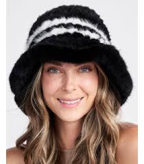 Sombrero de rodillo de piel Sabrina Mink con visón Top en negro:  FurHatWorld.com