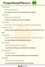 Prepositional Phrases With By At In And For In English With Useful Examples Fluent Land Prepositional Phrases Learn English Learn English Words
