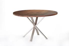 | table round acacia wood top industrial hand crank reclaimed iron. Custom Made Modern Industrial Round Dining Table Solid Walnut Crossed X Steel Base By The Urban Reclaimed Co Custommade Com