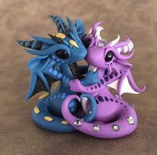 Blue And Purple Dragon Couple By Dragonsandbeasties Cute Polymer Clay Polymer Clay Dragon Cute Clay