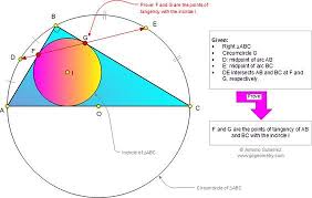 Problema De Geometria 921 English Esl Triangulo Rectangulo Circunferencia Circunscrita Inscrita Arco Punto Medio Online Math Mathematics Education Math