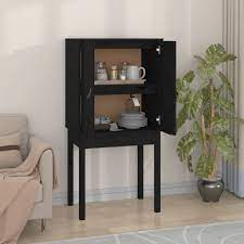 Armario de cocina,Aparador,Aparador Mueble alto madera maciza de pino negro  60x40x120 cm -ME88808