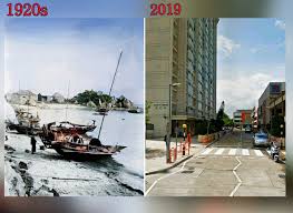 1920s年 2019年古之屯門青山灣三聖景貌 屯門青山灣海邊美景 60年代是 海角龍樓 即今日三聖 海天花園酒家 位置 因屯門巿區發展景貌已大變 歷史時空