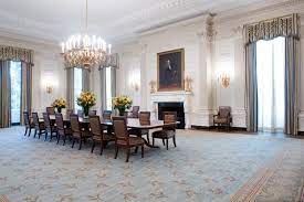 The state dining room, which now seats as many as 140 guests, was originally much smaller and served at various times as a drawing room, office, and cabinet room. The Company Dining Room White House Historical Association
