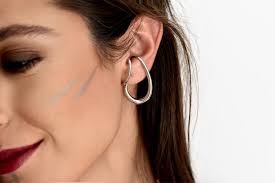 Oval Silver Wireframe Cuff Earring• Wrap Perforated Cuff• Modern Free Form  Fake Cuff Earring• Shiny Ear Cuff by Anangelshug• Birthday Gift