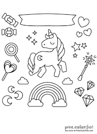 Unicorn With Rainbow Stars And Candy Coloring Page Print Color Fun Candy Coloring Pages Unicorn Coloring Pages Coloring Pages