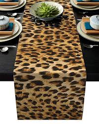 Amazon Com Artshowing Leopard Print Table Runner Party Supplies Fabric Decorations For Wed Printed Table Runner Animal Print Birthday Party Safari Decorations