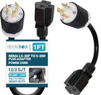 IronBox Electric NEMA L5-30P to 5-20R Plug Adapter Power Cord - 20A, 125V,  12/3 SJT - UL Listed Power Adapter Cable - Heavy Duty Extension Cord for ...