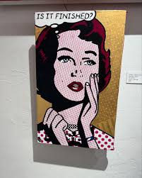 That moment of hesitation—the final touch, the second-guessing, the endless  wondering. Is It Finished? This pop art piece captures it all with bold  colors, crisp lines, and a dash of drama.