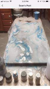 Matt is not easy to impress….super picky dude….so. Flat Gray Spray Paint For The Board Then Epoxy Was Evening Divided With Metallic Silver Pearl White Flat White And Flat Epoxy Countertop Epoxy Countertops