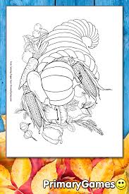 Free pumpkin scarecrow and cornucopia coloring page printable. Cornucopia Coloring Page Free Printable Pdf From Primarygames