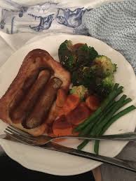 Once the toad in the hole has risen and is golden & crisp, remove it from the oven. Vegetarian Toad In The Hole Vegetarian