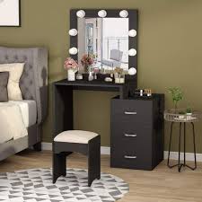 Best deal and highest quality on makeup container storage box. Tribesigns Vanity Table With Lighted Mirror 2 Storage Cabinets Large Drawer For Women And Girls Modern Make Up Dresser Table For Bedroom Black Elegant Makeup Vanity Dressing Table With 9 Lights Furniture