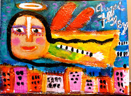 Angel Fly By An Original Acrylic Collage By Tracey Ann Finley Outsiderart Angel Happy Art Art Art Projects