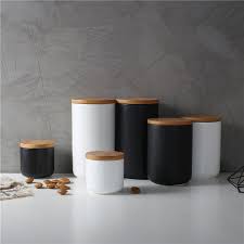 Glass canisters with airtight wooden lids,glass storage jars with sealed lids for ,coffee beans,ground coffee,loose tea,food jars & canisters with wood lid,pack of 4. Nordic Ceramic Storage Jar With Wood Lid Airtight Sealed Ceramic Canister Set Of 3 Container For Coffee Tea Sugar Spice Black White Buy At The Price Of 9 38 In Dhgate Com Imall Com