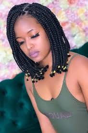 The shine with this hair is just beautiful. 23 Short Box Braid Hairstyles Perfect For Warm Weather Short Box Braids Hairstyles Short Box Braids Bob Braids Hairstyles